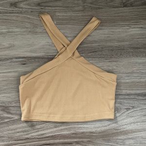 Brand New Shein Tan Cross Neck Cropped Tank Top